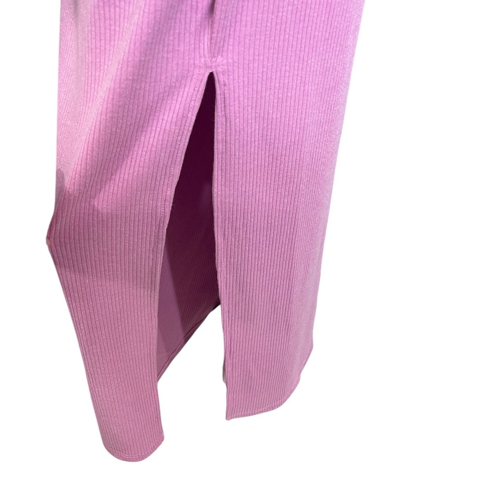 VICI Pink Ribbed Knit Bodycon Midi Dress Square Neck Side Slit Size M - Picture 10 of 14